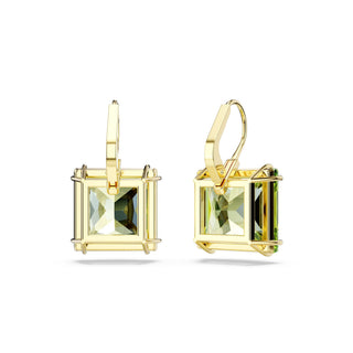 Millenia drop earrings, Square cut, Green, Gold-tone plated