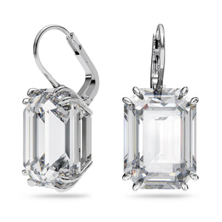 Millenia drop earrings, Octagon cut, White, Rhodium plated
