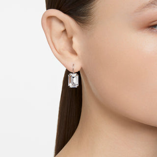 Millenia drop earrings, Octagon cut, White, Rhodium plated