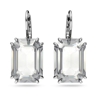Millenia drop earrings, Octagon cut, White, Rhodium plated