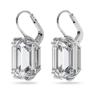 Millenia drop earrings, Octagon cut, White, Rhodium plated