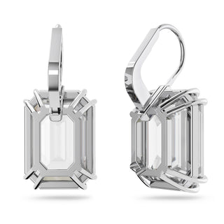 Millenia drop earrings, Octagon cut, White, Rhodium plated