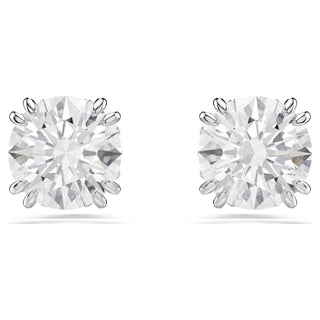 Stilla stud earrings, Round cut, White, Rhodium plated