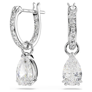 Stilla hoop earrings, Pear cut, White, Rhodium plated