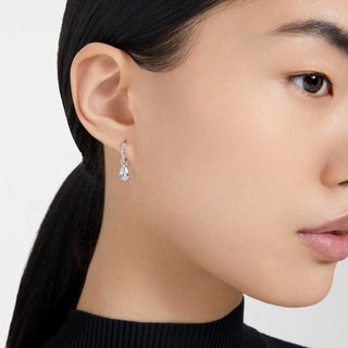 Stilla hoop earrings, Pear cut, White, Rhodium plated