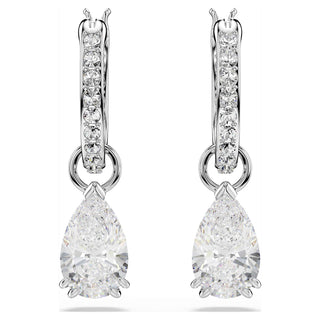 Stilla hoop earrings, Pear cut, White, Rhodium plated
