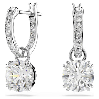 Stilla drop earrings, Round cut, White, Rhodium plated