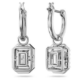 Una drop earrings, Octagon cut, White, Rhodium plated