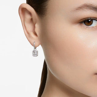 Una drop earrings, Octagon cut, White, Rhodium plated