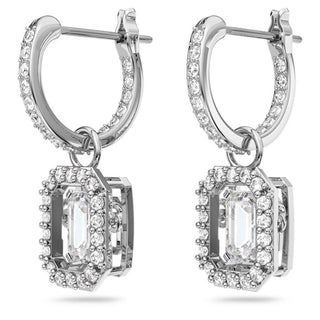Una drop earrings, Octagon cut, White, Rhodium plated