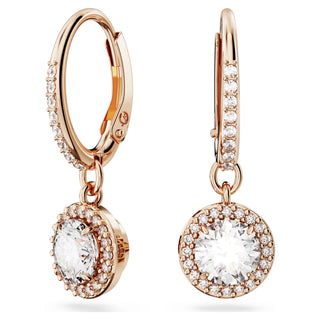 Una Angelic drop earrings, Round cut, Pavé, White, Rose gold-tone plated