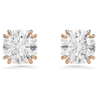 Stilla stud earrings, Round cut, White, Rose gold-tone plated