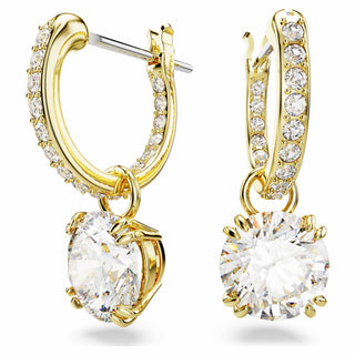 Stilla drop earrings, Round cut, White, Gold-tone plated