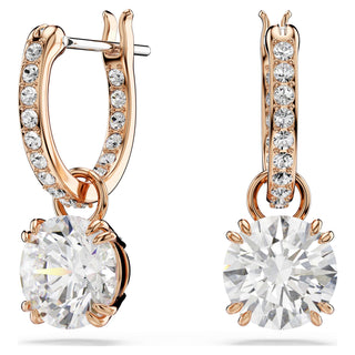 Stilla drop earrings, Round cut, White, Rose gold-tone plated