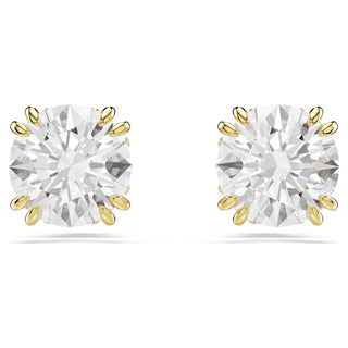 Stilla stud earrings, Round cut, White, Gold-tone plated