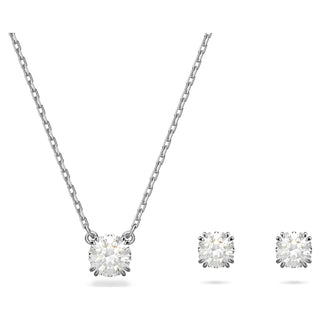 Stilla set, Round cut, White, Rhodium plated