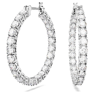 Matrix hoop earrings, Round cut, White, Rhodium plated