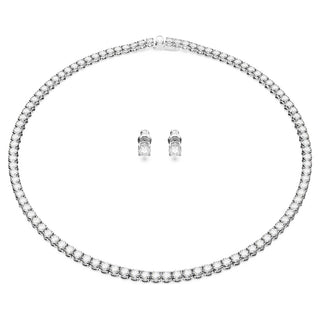 Matrix Tennis set, Round cut, White, Rhodium plated