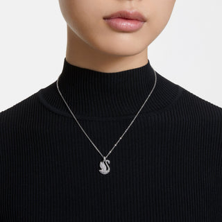 Swan pendant, Swan, Medium, White, Rhodium plated