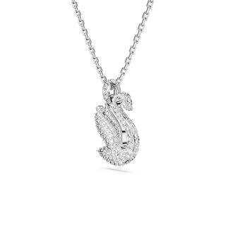Swan pendant, Swan, Medium, White, Rhodium plated