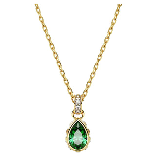 Chroma pendant, Pear cut, Green, Gold-tone plated