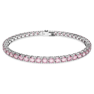 Matrix Tennis bracelet, Round cut, Pink, Rhodium plated