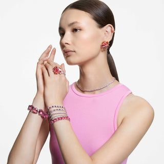 Matrix Tennis bracelet, Round cut, Pink, Rhodium plated