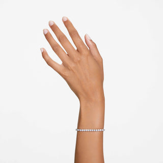 Matrix Tennis bracelet, Round cut, White, Rhodium plated