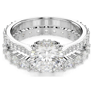 Stilla ring, Set (2), Round cut, White, Rhodium plated