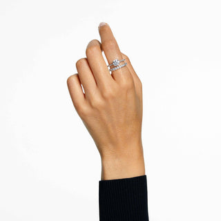 Stilla ring, Set (2), Round cut, White, Rhodium plated