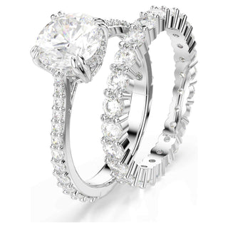 Stilla ring, Set (2), Round cut, White, Rhodium plated