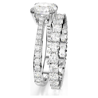 Stilla ring, Set (2), Round cut, White, Rhodium plated