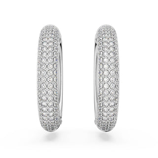 Dextera hoop earrings, Medium, White, Rhodium plated