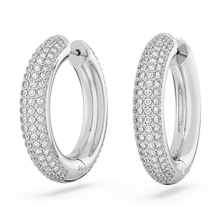 Dextera hoop earrings, Medium, White, Rhodium plated