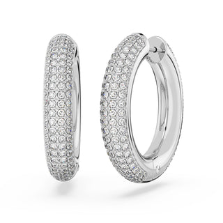 Dextera hoop earrings, Medium, White, Rhodium plated