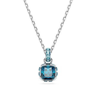 Birthstone pendant, Square cut, December, Blue, Rhodium plated