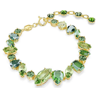 Gema bracelet, Mixed cuts, Green, Gold-tone plated