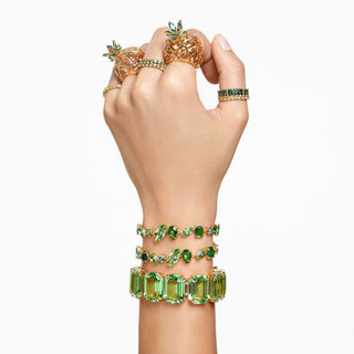 Gema bracelet, Mixed cuts, Green, Gold-tone plated