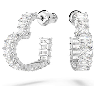 Matrix hoop earrings, Heart, Small, White, Rhodium plated