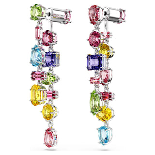 Gema drop earrings, Asymmetrical design, Mixed cuts, Long, Multicolored, Rhodium plated