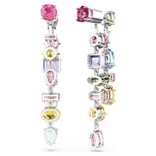 Gema drop earrings, Asymmetrical design, Mixed cuts, Long, Multicolored, Rhodium plated