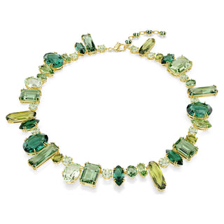 Gema necklace, Mixed cuts, Green, Gold-tone plated