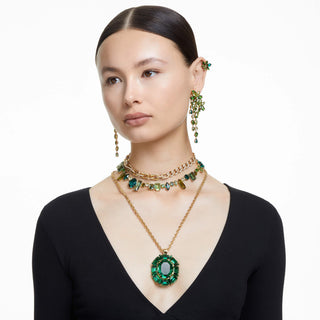 Gema necklace, Mixed cuts, Green, Gold-tone plated