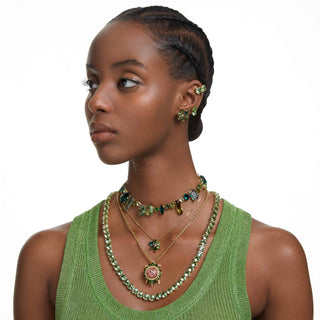 Gema necklace, Mixed cuts, Green, Gold-tone plated