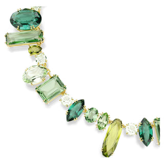 Gema necklace, Mixed cuts, Green, Gold-tone plated
