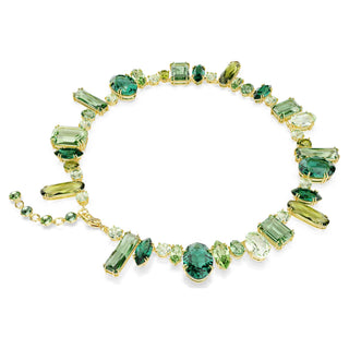 Gema necklace, Mixed cuts, Green, Gold-tone plated