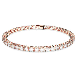 Matrix Tennis bracelet, Round cut, White, Rose gold-tone plated