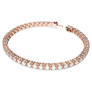 Matrix Tennis bracelet, Round cut, White, Rose gold-tone plated