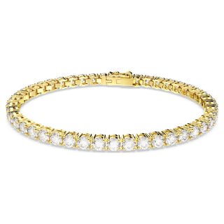 Matrix Tennis bracelet, Round cut, White, Gold-tone plated
