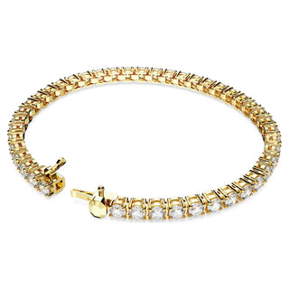 Matrix Tennis bracelet, Round cut, White, Gold-tone plated